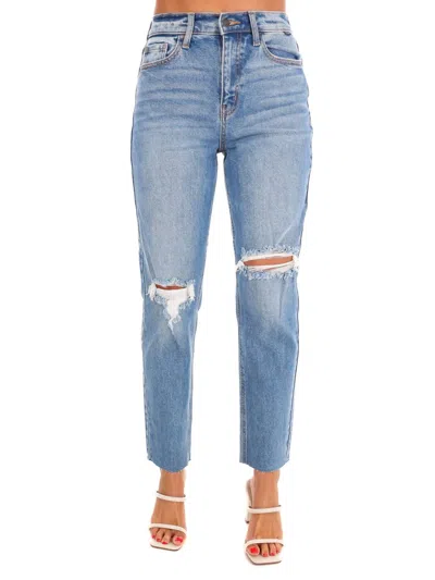 Cello Let It Slide High Rise Ankle Mom Jean In Medium Denim In Blue