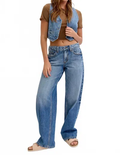 Cello Low Rise Baggy Jeans In Denim In Blue