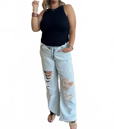 Cello Low Rise Flip Front Jeans In Light Wash In Blue