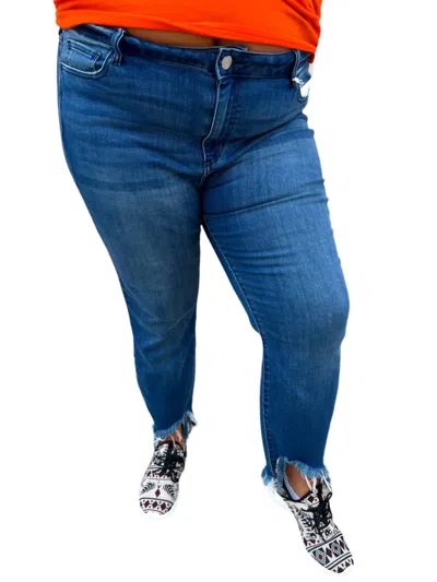 Cello Mid Rise Cut Out Fray Hem Crop  Skinny Jeans In Ashley In Blue