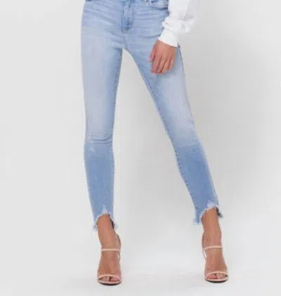 Cello Mid Rise Frayed Hem Crop Skinny Jeans In Light Denim In Blue