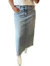 Cello Mid Rise Front Flap Midi Skirt In Light Denim In Blue