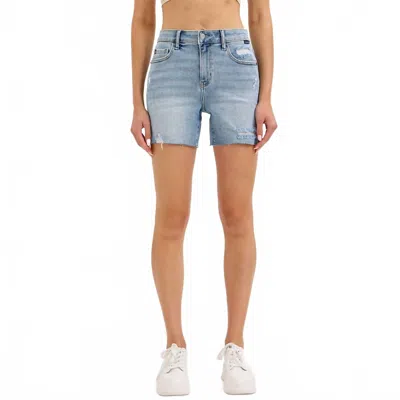 Cello Mid Rise Midi Short With Side Slit In Light Wash In Blue