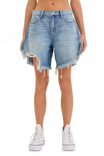 Cello Mid Waisted Cut Off Shorts In Medium Wash In Blue