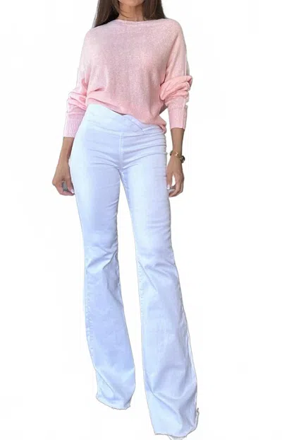 Cello Monroe Slip On Wide Waistband Flare Jeans In White