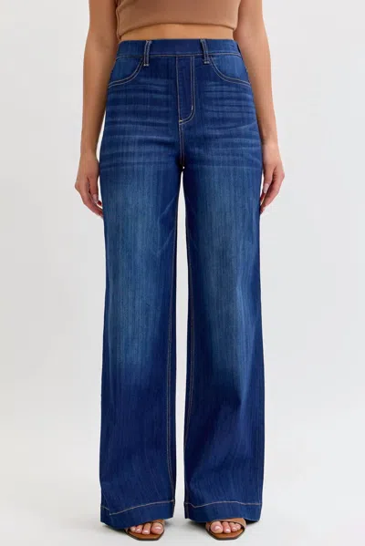 Cello Renae High Rise Pull-on Wide Leg Jeans In Dark In Blue
