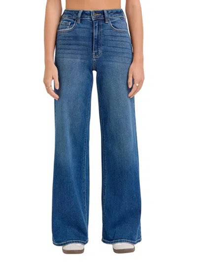 Cello Skyline Stride High Rise Wide Leg Jeans In Dark Denim In Blue