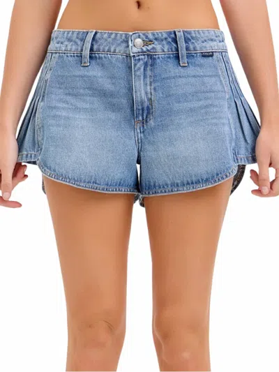 Cello Speak Now Mid Rise Pleated Shorts In Medium In Blue