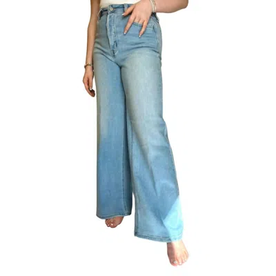 Cello Terry High Rise Wide Leg Jeans In Light Denim In Blue