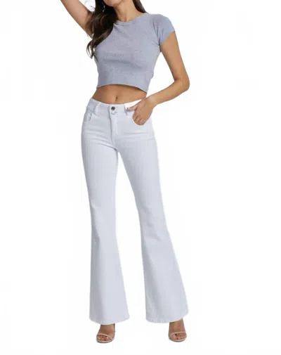 Cello Two Button Mid Rise Flare Jeans In White