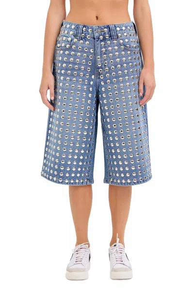 Cello Vex Studded Bermuda Shorts In Medium Wash In Green