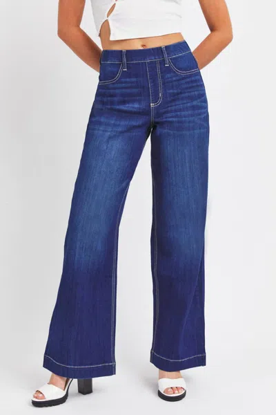 Cello Women's High Rise Pull On Wide Leg Jeans In Blue