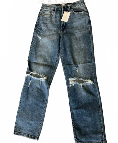 Cello Women's High Rise Ripped Dad Jeans In Light Denim In Blue