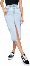 Cello Women's Juniors Front Slit Long Denim Jean Skirt In Light Denim In Blue