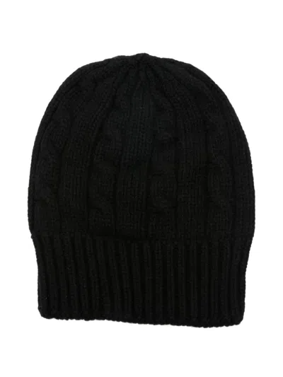 Cenere Black Cashmere Cable-knit Beanie