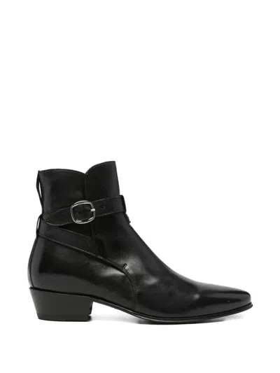Cenere Buckle-strap Leather Boots In Black