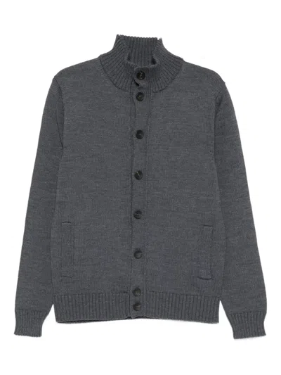 Cenere Buttoned Funnel-neck Cardigan In Gray