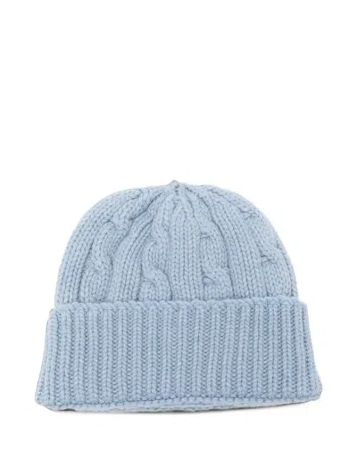 Cenere Cable-knit Turn-up Beanie Hat In Blue