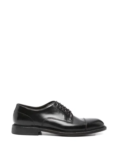Cenere Calzature Laced "derby" Model In Leather In Black