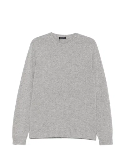 Cenere Crewneck Sweater With Ribbed Trim In Gray