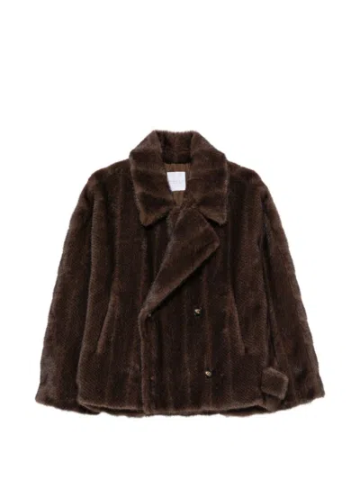 Cenere Double-breasted Faux Fur Coat In Brown