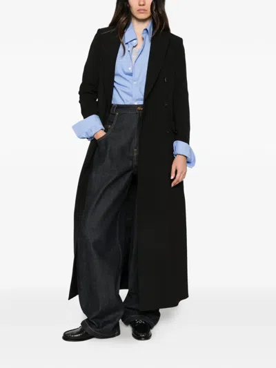 Cenere Double-breasted Peak-lapel Coat In Black