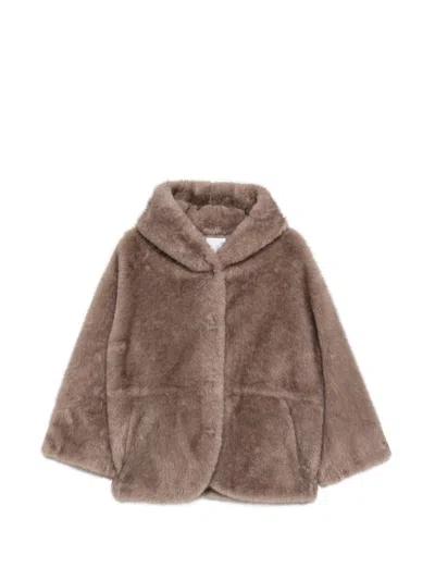 Cenere Faux Fur Jacket With Hood In White