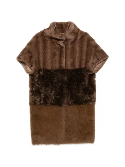 Cenere Faux-fur Panelled Coat In Brown