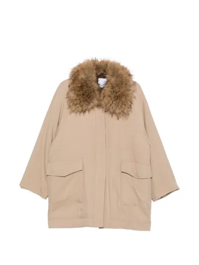 Cenere Faux-fur Trim Coat In Neutral
