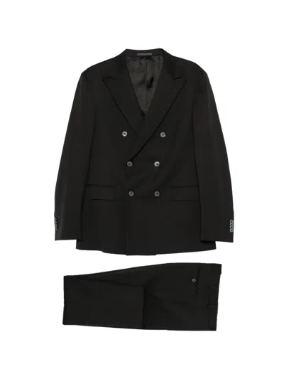 Cenere Flap-pocket Double-breasted Suit In Black