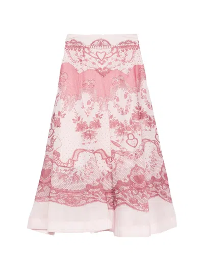 Cenere Floral-print Skirt In Pink