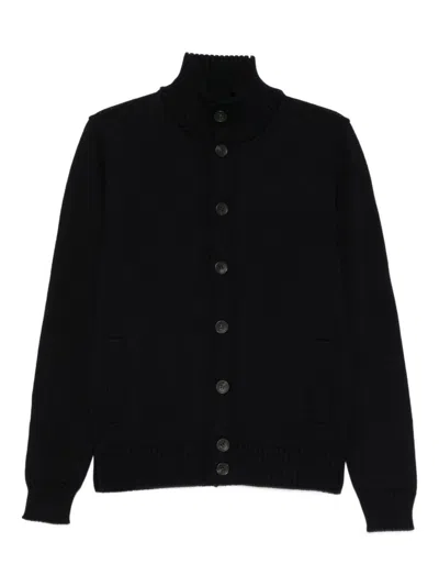 Cenere Gb Cardigan With Funnel Neck And Buttons In Black