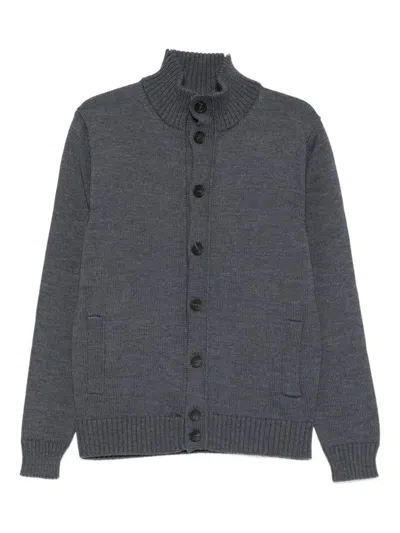 Cenere Gb Funnel Neck Cardigan With Buttons In Gray