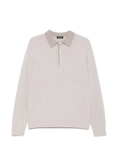 Cenere Knitted Long-sleeve Polo Shirt In Neutral