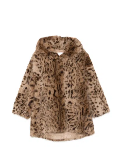 Cenere Leopard Print Hooded Coat In White