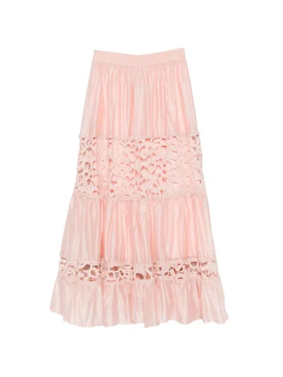 Cenere Long Skirt With Lace Inserts In Pink