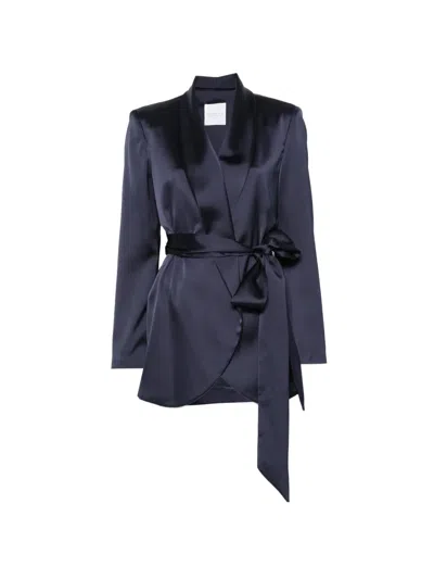 Cenere Long Sleeve Jacket With Belt In Blue