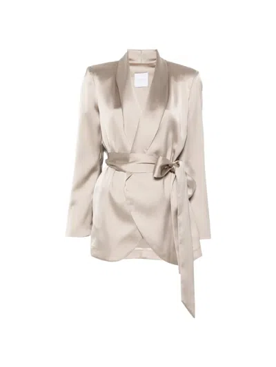 Cenere Long-sleeve Belted Jacket In Neutral