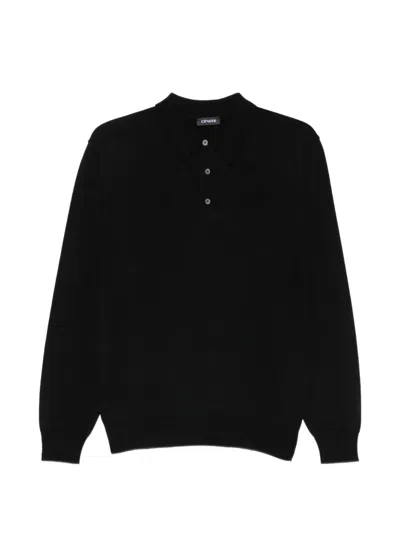 Cenere Long-sleeved Polo Shirt In Black