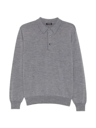 Cenere Long-sleeved Polo Shirt In Gray