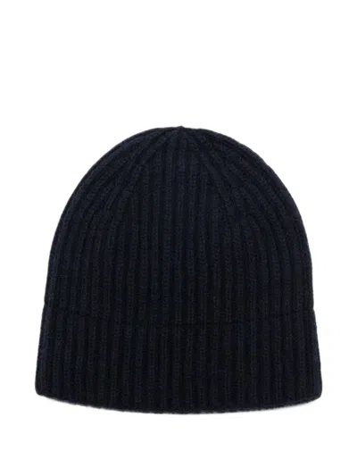 Cenere Navy Ribbed Beanie In Transparent