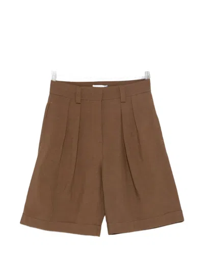 Cenere Pleated Turn-up Shorts In Brown