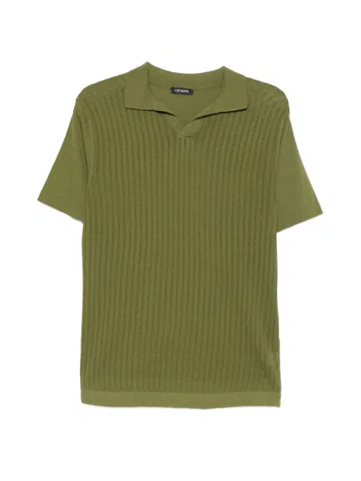 Cenere Ribbed Green Polo With V-neck