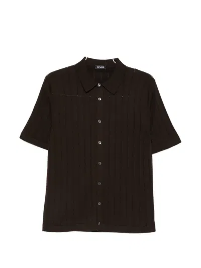 Cenere Ribbed Short-sleeves Shirt In Brown