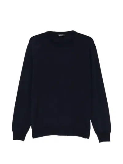 Cenere Ribbed-trim Crew-neck Sweater In Blue
