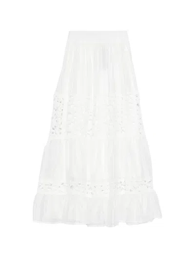 Cenere Ruffled Skirt With Crochet Trim In White