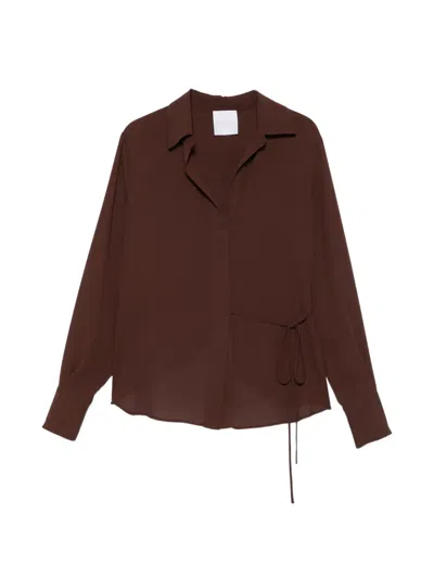 Cenere Tie-fastening Long-sleeve Shirt In 브라운