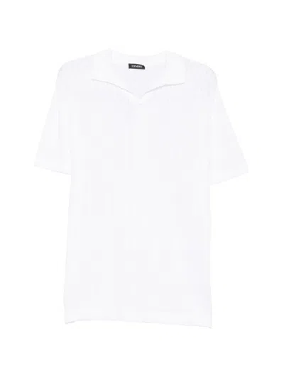 Cenere White Ribbed Polo With V-neck