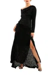 Cenia Asymmetrical Shoulder Evening Maxi Dress In Black