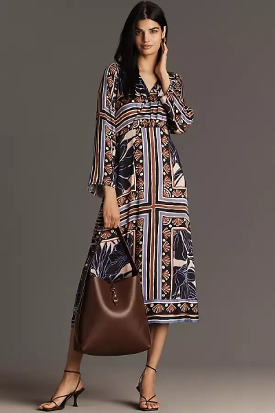 Cental Park West Lilliane Long-sleeve Midi Dress In Blue